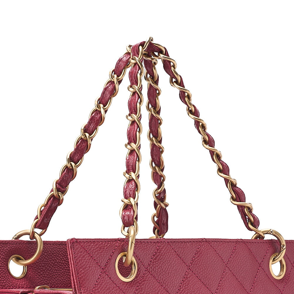 CHANEL Tote Bag Matelasse Caviar Skin Double Chain PTT Pink Gold-Tone Hardware, Pre-Owned