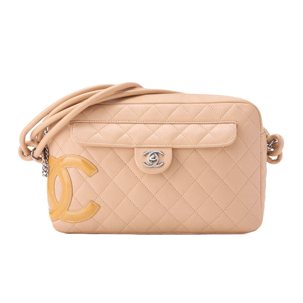 CHANEL Cambon Line Matelasse Calf x Enamel Beige x Orange Shoulder Bag Silver-Tone Hardware, Pre-Owned
