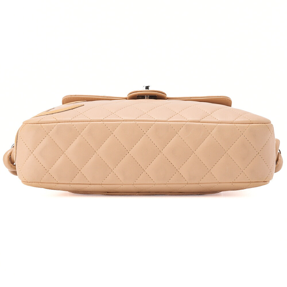 CHANEL Cambon Line Matelasse Calf x Enamel Beige x Orange Shoulder Bag Silver-Tone Hardware, Pre-Owned