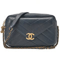 CHANEL Chain Shoulder Bag with Coco Charm V-Stitch Lambskin Navy Gold-Tone Hardware, Pre-Owned