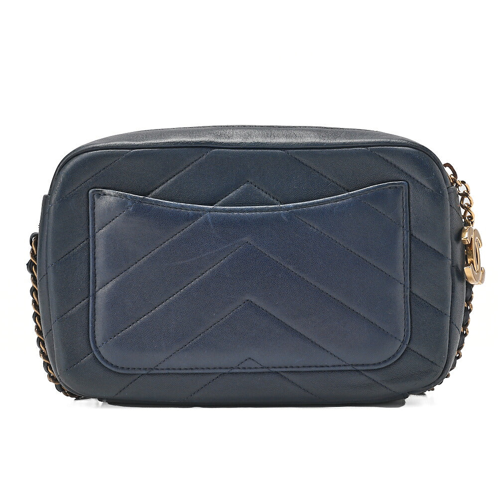CHANEL Chain Shoulder Bag with Coco Charm V-Stitch Lambskin Navy Gold-Tone Hardware, Pre-Owned