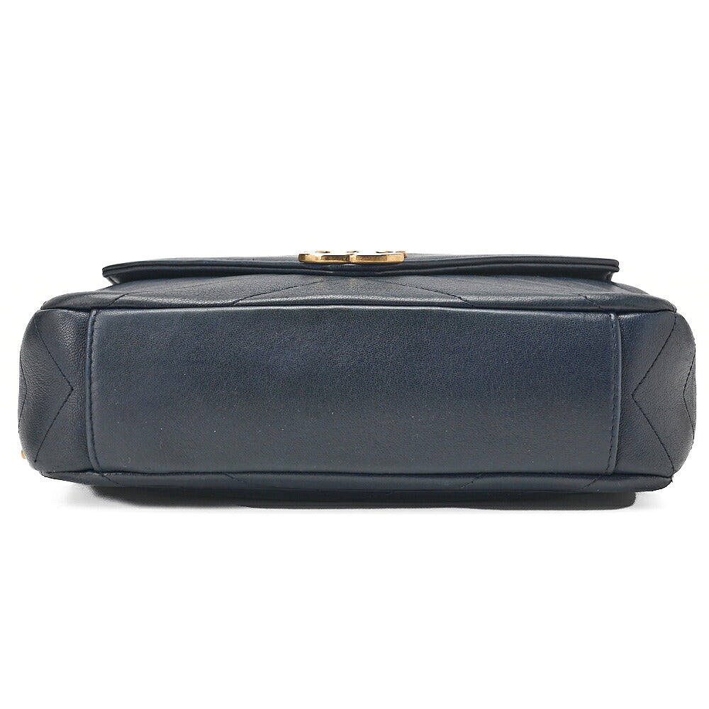 CHANEL Chain Shoulder Bag with Coco Charm V-Stitch Lambskin Navy Gold-Tone Hardware, Pre-Owned