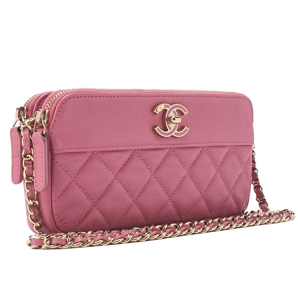 CHANEL Matrasse Chain Wallet Soft Caviar Skin Pink Gold-Tone Hardware, Pre-Owned