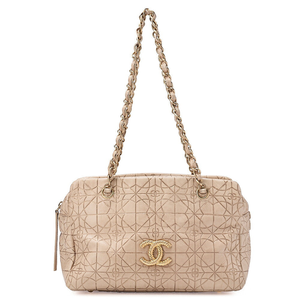 CHANEL Camellia Line Double Chain Tote Bag Lambskin Ivory Gold-Tone Hardware, Pre-Owned