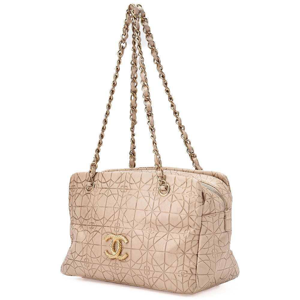 CHANEL Camellia Line Double Chain Tote Bag Lambskin Ivory Gold-Tone Hardware, Pre-Owned