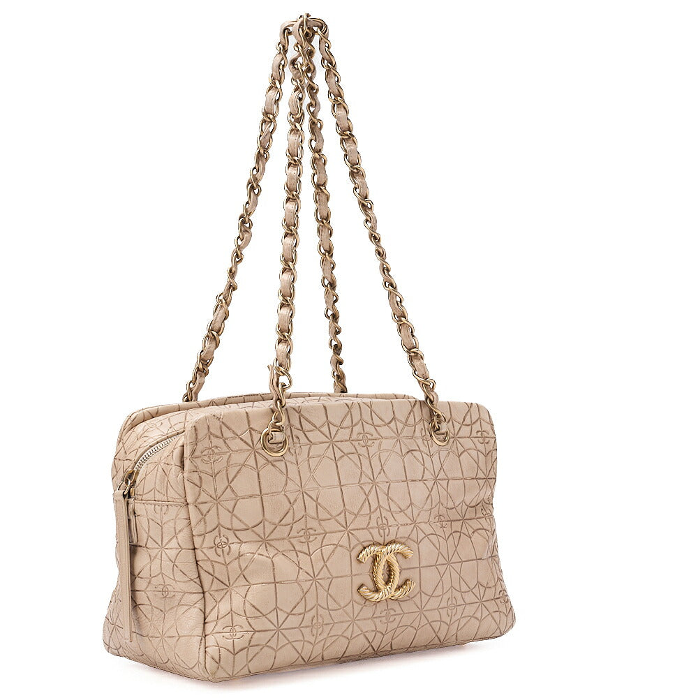 CHANEL Camellia Line Double Chain Tote Bag Lambskin Ivory Gold-Tone Hardware, Pre-Owned