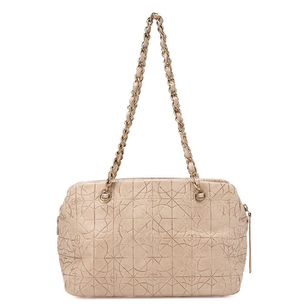 CHANEL Camellia Line Double Chain Tote Bag Lambskin Ivory Gold-Tone Hardware, Pre-Owned