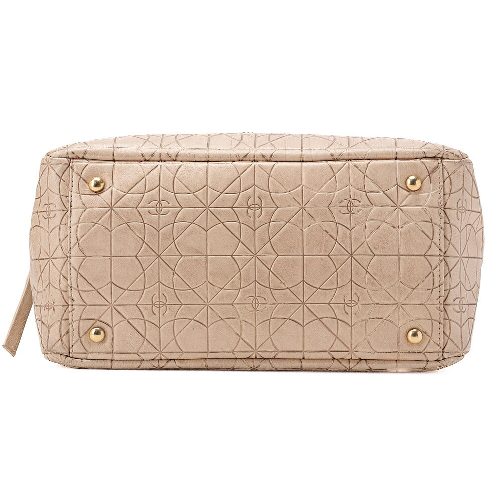 CHANEL Camellia Line Double Chain Tote Bag Lambskin Ivory Gold-Tone Hardware, Pre-Owned
