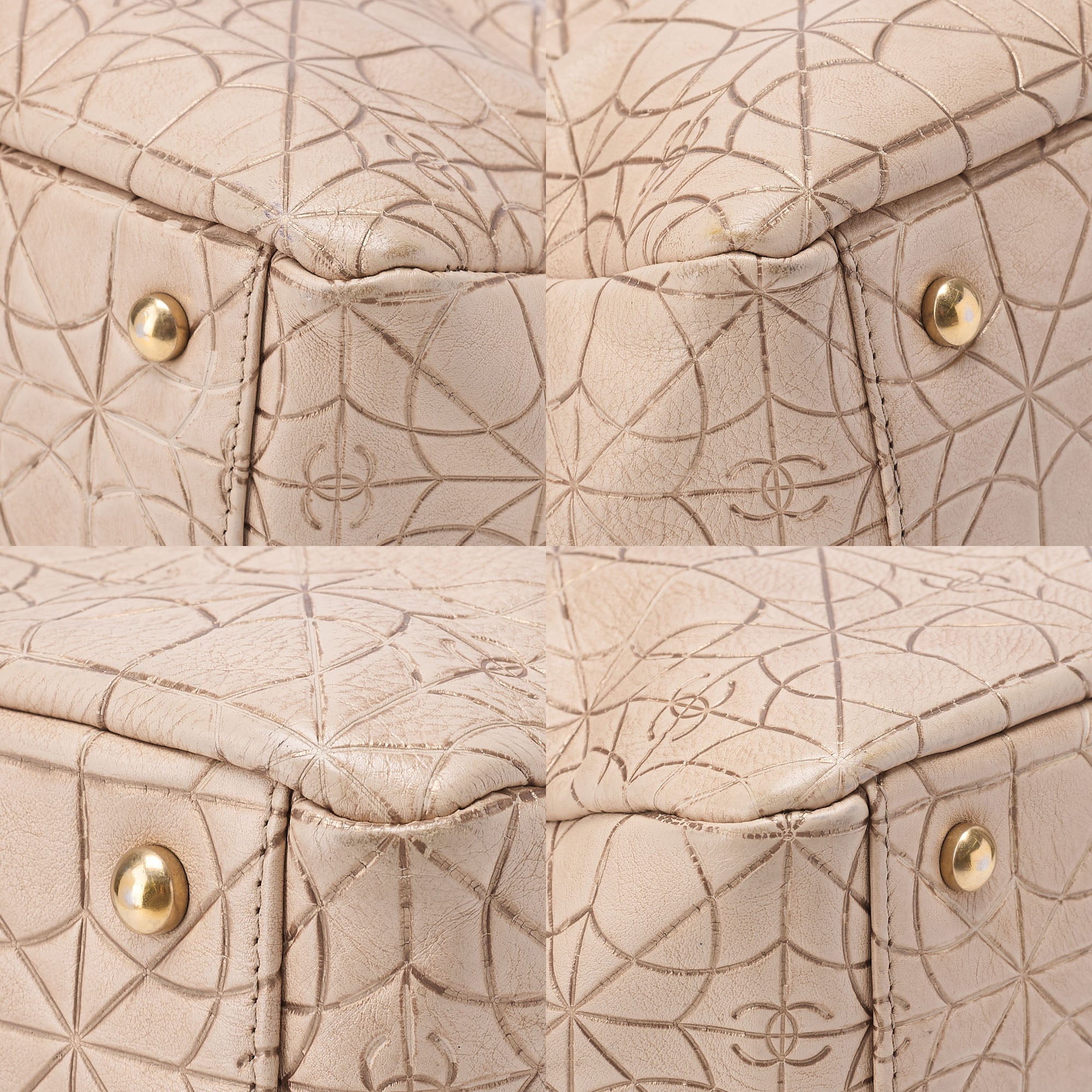 CHANEL Camellia Line Double Chain Tote Bag Lambskin Ivory Gold-Tone Hardware, Pre-Owned