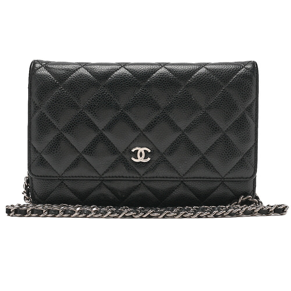 CHANEL Matrasse Chain Wallet Caviar Skin Black Silver-Tone Hardware, Pre-Owned