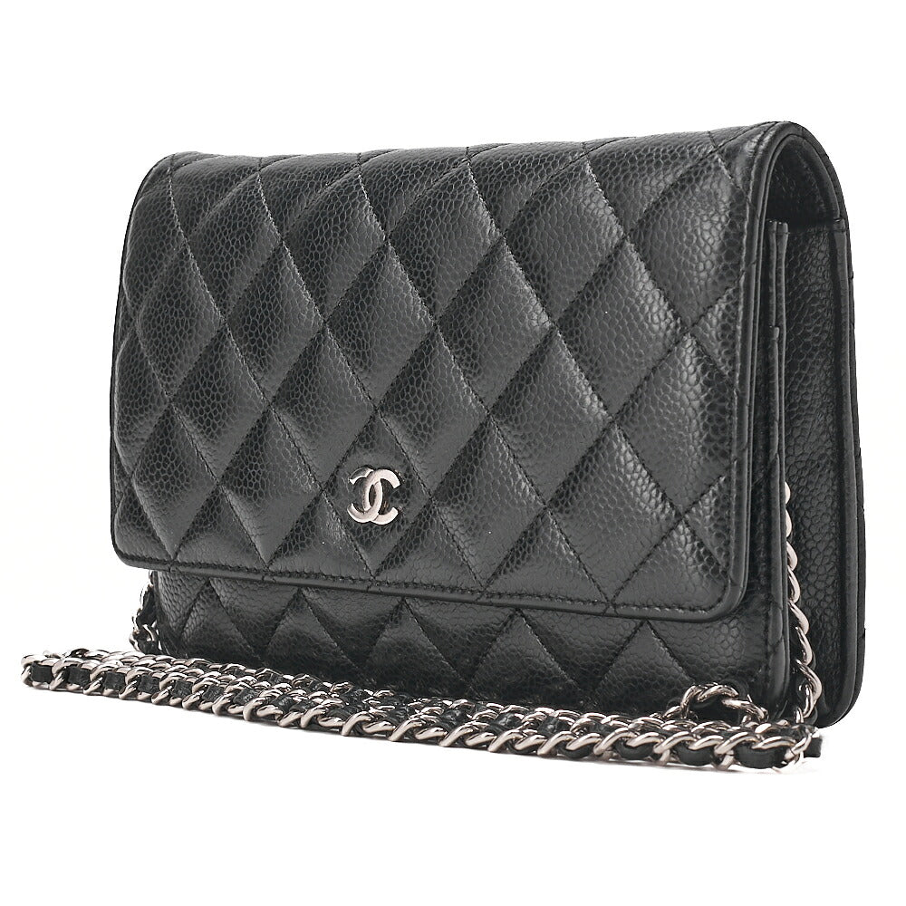 CHANEL Matrasse Chain Wallet Caviar Skin Black Silver-Tone Hardware, Pre-Owned