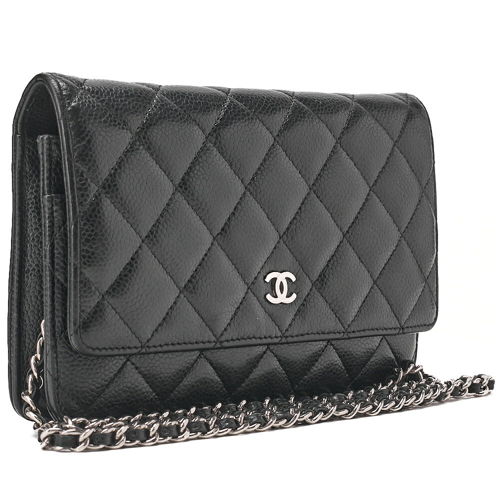 CHANEL Matrasse Chain Wallet Caviar Skin Black Silver-Tone Hardware, Pre-Owned