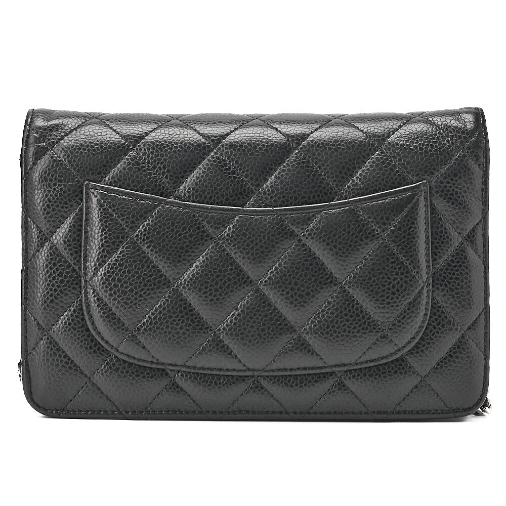 CHANEL Matrasse Chain Wallet Caviar Skin Black Silver-Tone Hardware, Pre-Owned