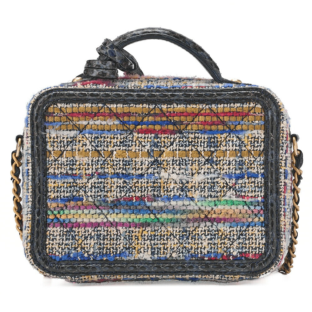 CHANEL Shoulder Bag Tote Bag Cocomark CC Filigree 2-Way Handbag Python x Tweed Navy x Multicolor Gold-Tone Hardware, Pre-Owned