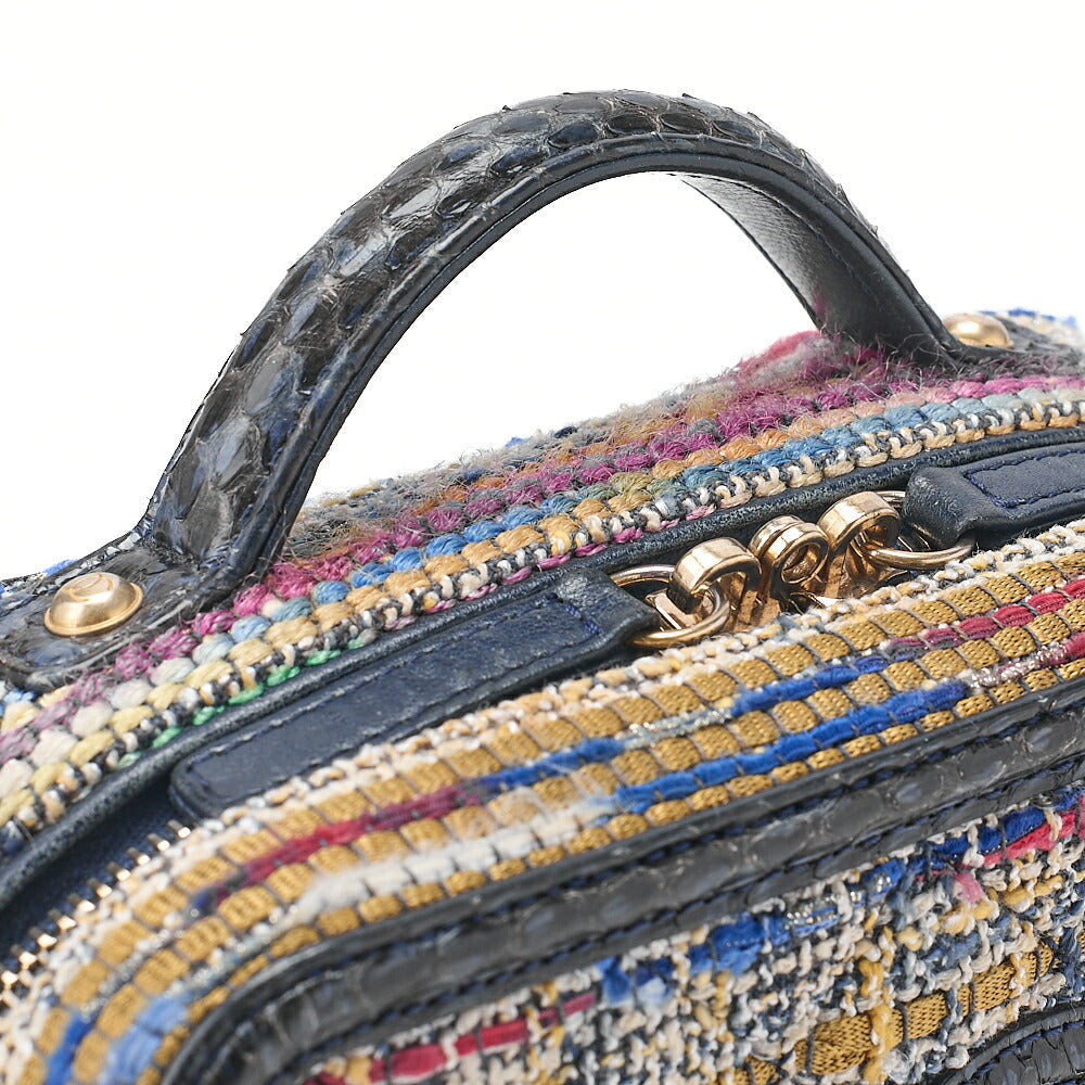 CHANEL Shoulder Bag Tote Bag Cocomark CC Filigree 2-Way Handbag Python x Tweed Navy x Multicolor Gold-Tone Hardware, Pre-Owned