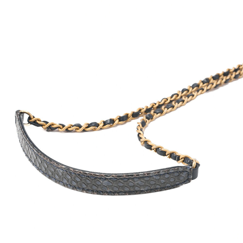 CHANEL Shoulder Bag Tote Bag Cocomark CC Filigree 2-Way Handbag Python x Tweed Navy x Multicolor Gold-Tone Hardware, Pre-Owned