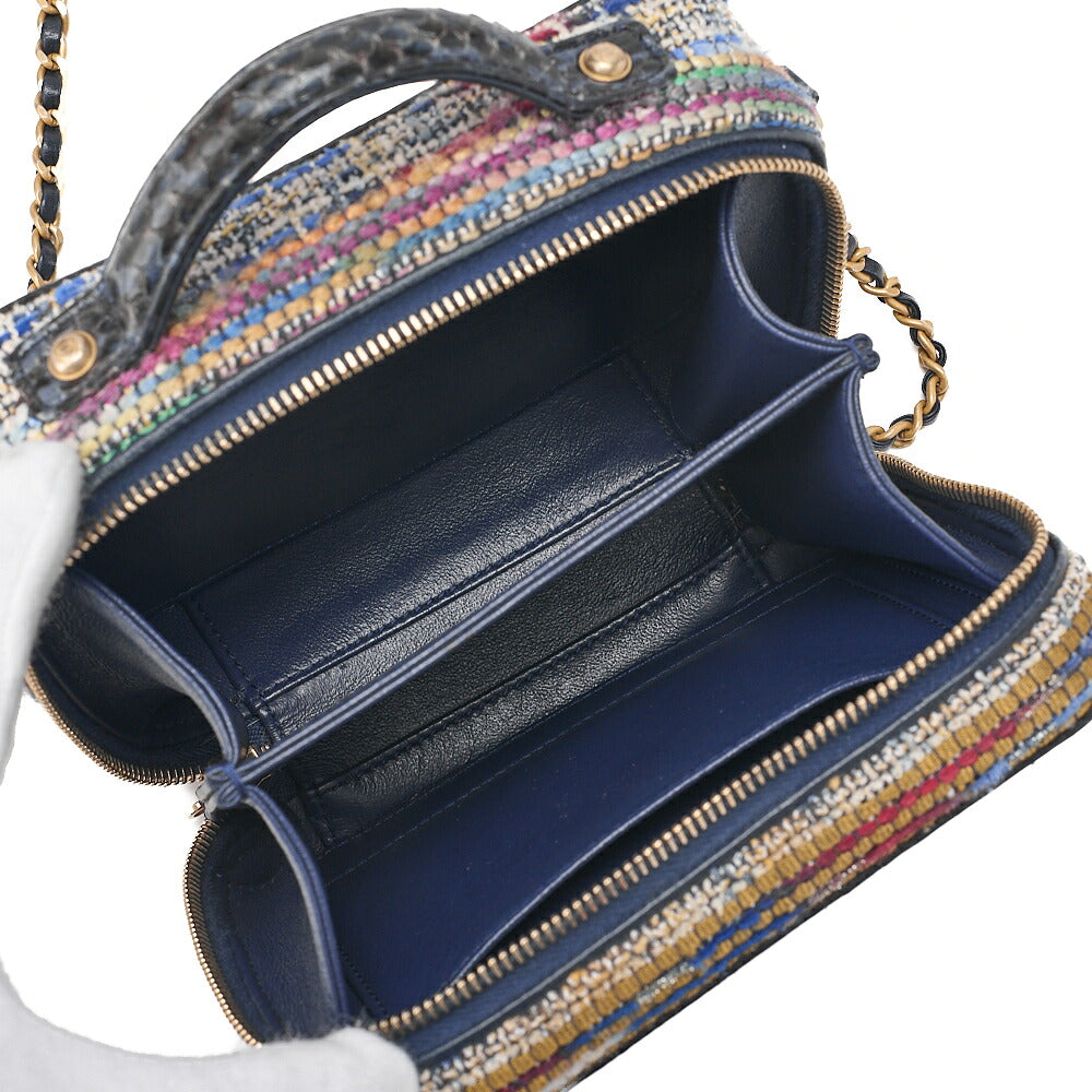 CHANEL Shoulder Bag Tote Bag Cocomark CC Filigree 2-Way Handbag Python x Tweed Navy x Multicolor Gold-Tone Hardware, Pre-Owned