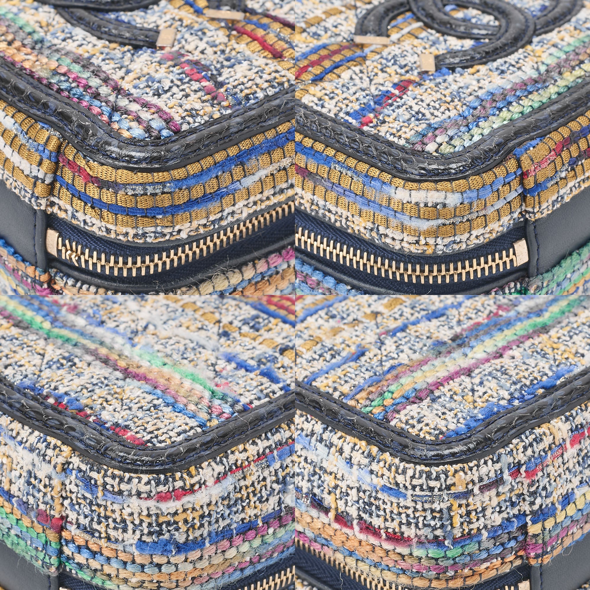 CHANEL Shoulder Bag Tote Bag Cocomark CC Filigree 2-Way Handbag Python x Tweed Navy x Multicolor Gold-Tone Hardware, Pre-Owned