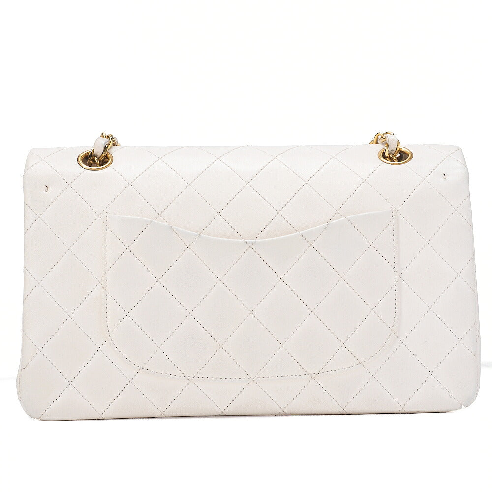 CHANEL Lambskin Matelasse 25cm Double Flap Chain Shoulder White Gold-Tone Hardware, Pre-Owned