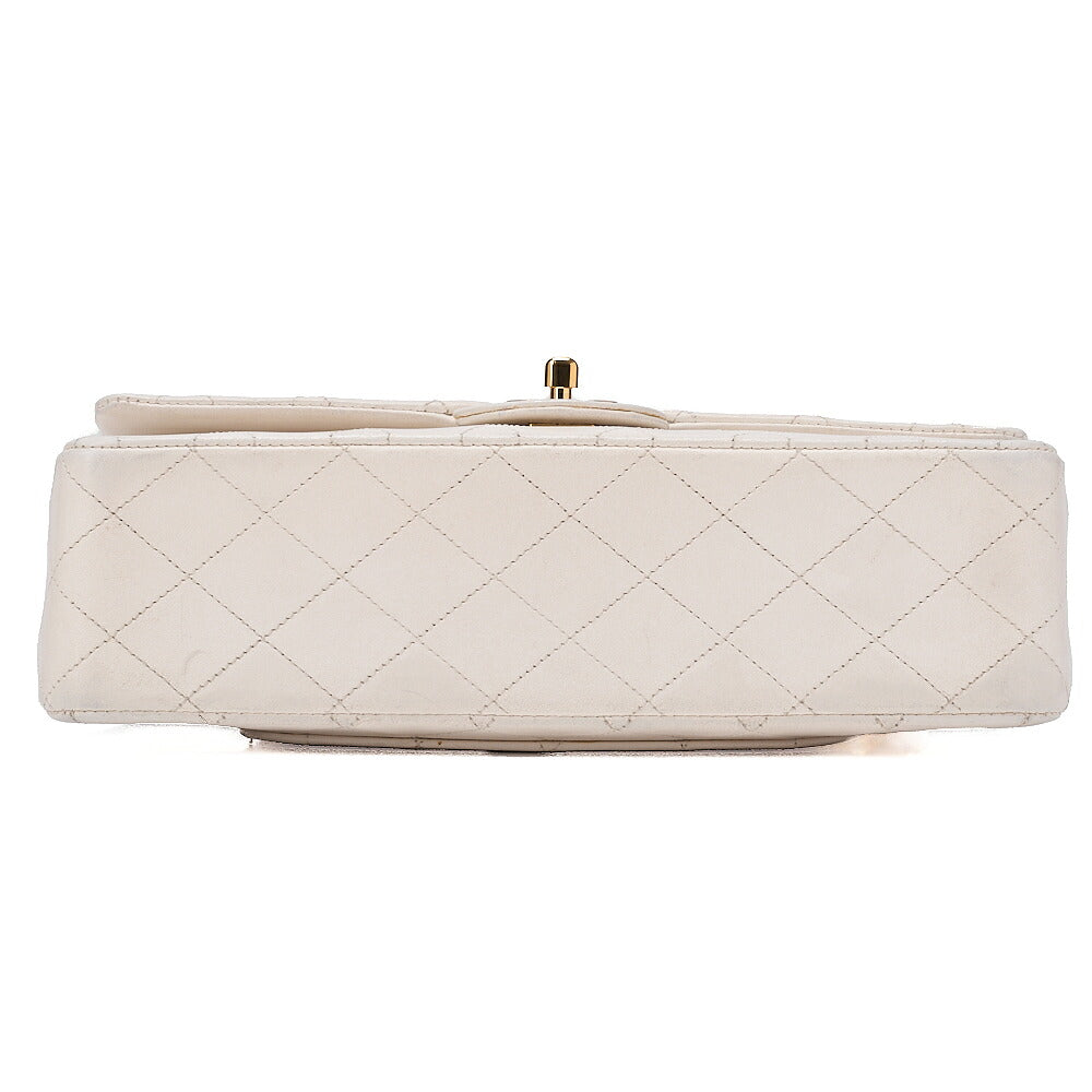 CHANEL Lambskin Matelasse 25cm Double Flap Chain Shoulder White Gold-Tone Hardware, Pre-Owned