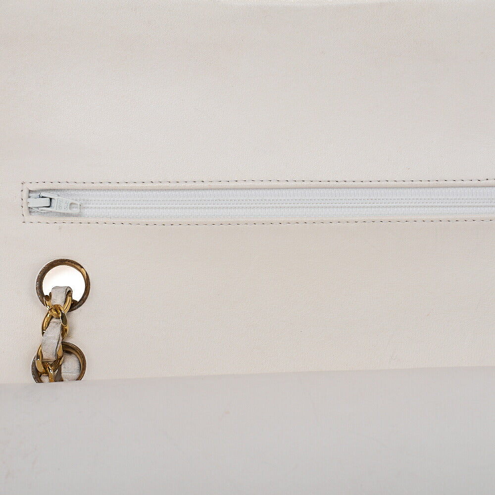 CHANEL Lambskin Matelasse 25cm Double Flap Chain Shoulder White Gold-Tone Hardware, Pre-Owned