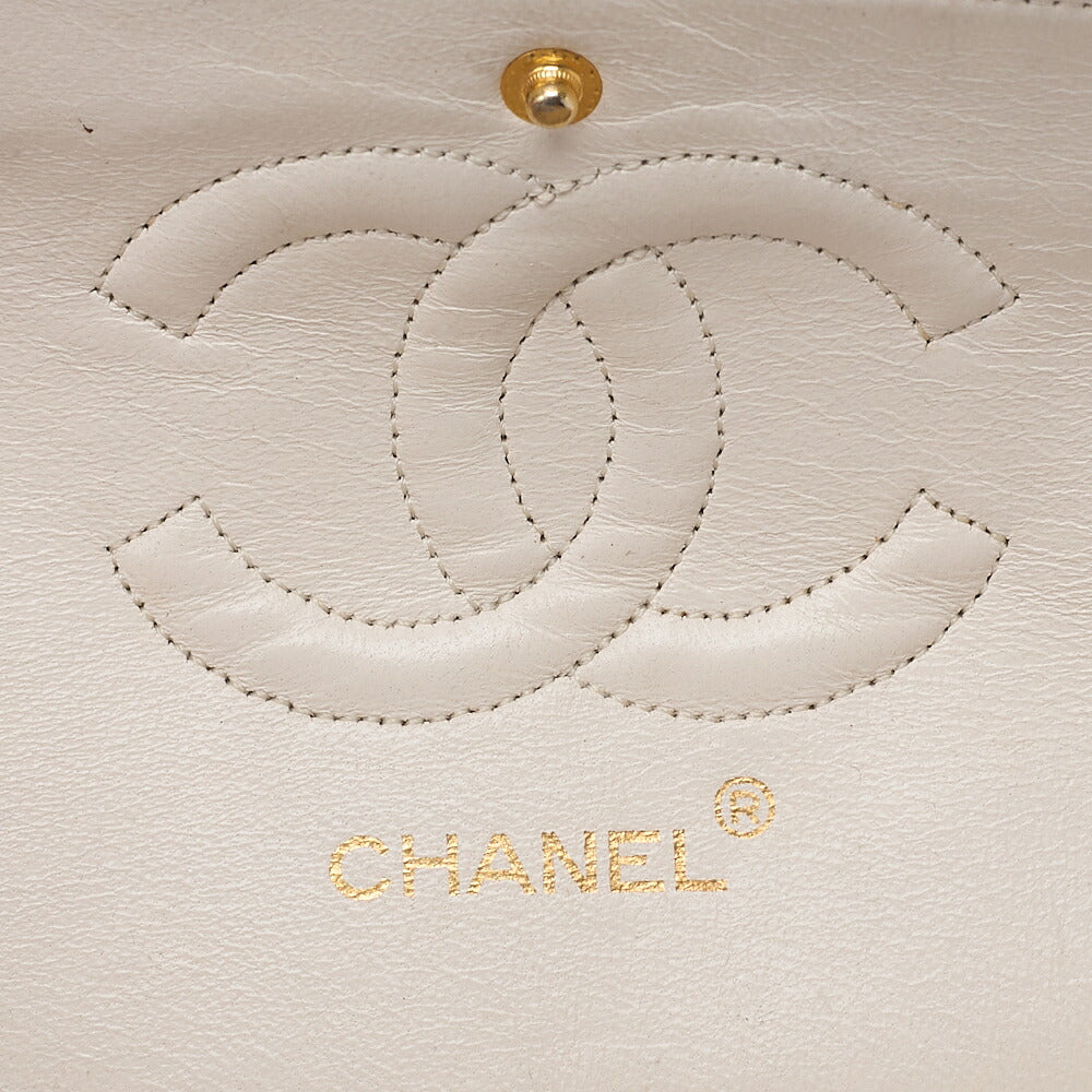 CHANEL Lambskin Matelasse 25cm Double Flap Chain Shoulder White Gold-Tone Hardware, Pre-Owned