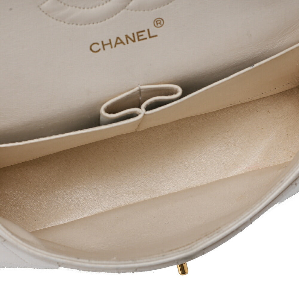 CHANEL Lambskin Matelasse 25cm Double Flap Chain Shoulder White Gold-Tone Hardware, Pre-Owned
