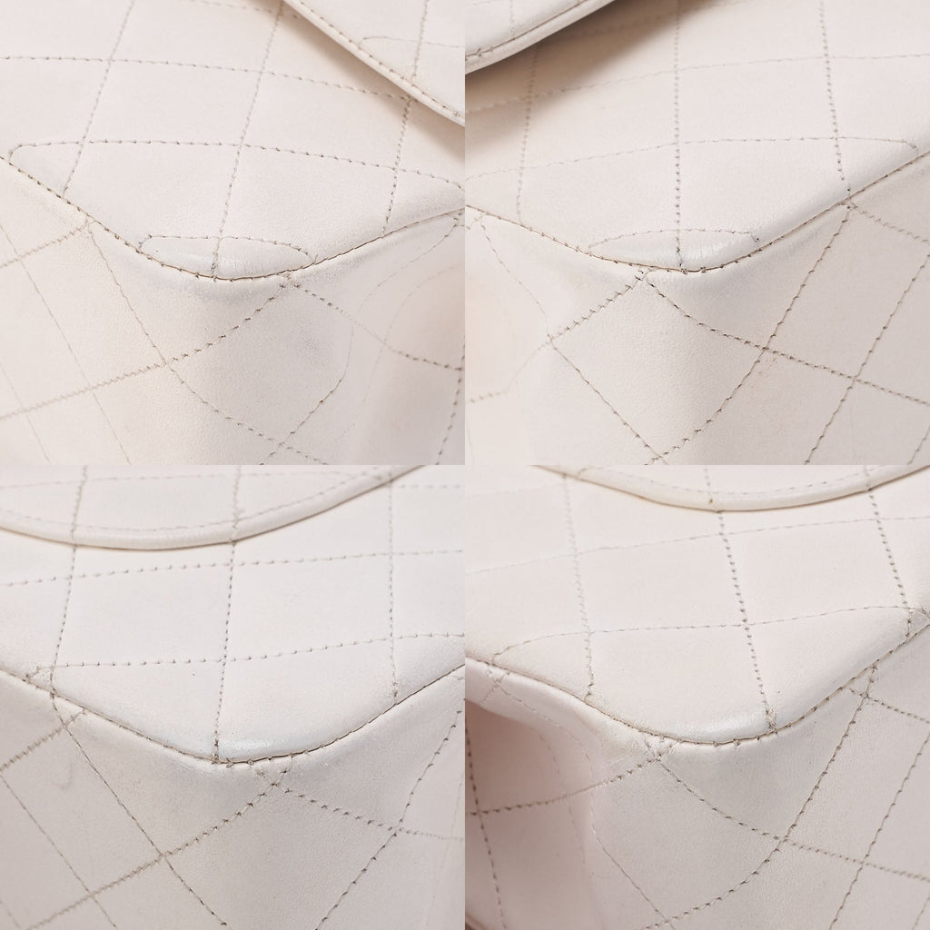 CHANEL Lambskin Matelasse 25cm Double Flap Chain Shoulder White Gold-Tone Hardware, Pre-Owned