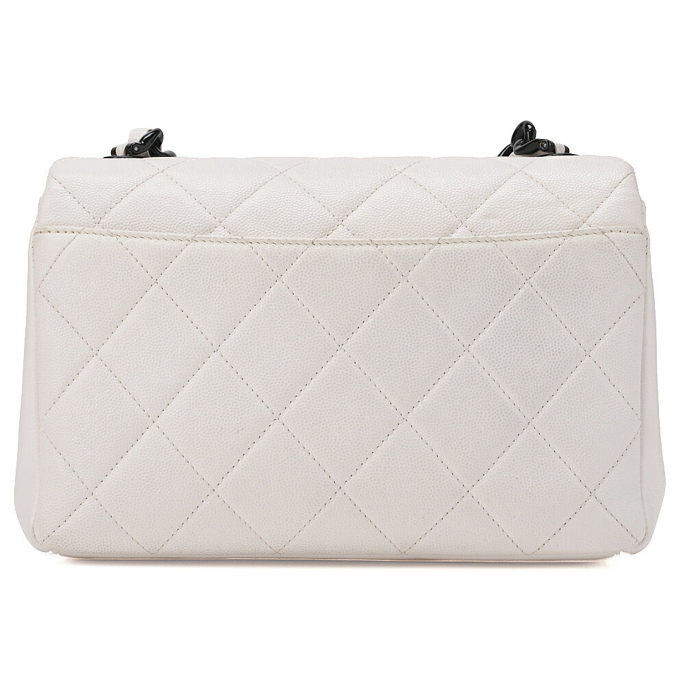 CHANEL Matrasse Cocomark Single Chain Shoulder Bag Caviar Skin White Black-Tone Hardware, Pre-Owned