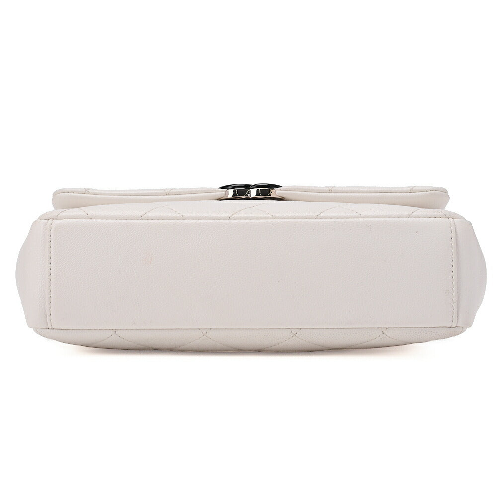 CHANEL Matrasse Cocomark Single Chain Shoulder Bag Caviar Skin White Black-Tone Hardware, Pre-Owned