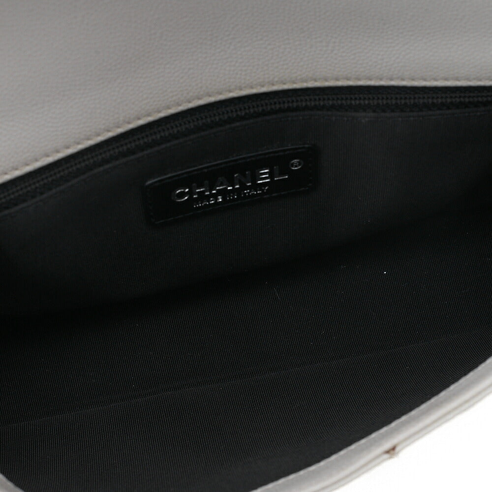 CHANEL Matrasse Cocomark Single Chain Shoulder Bag Caviar Skin White Black-Tone Hardware, Pre-Owned