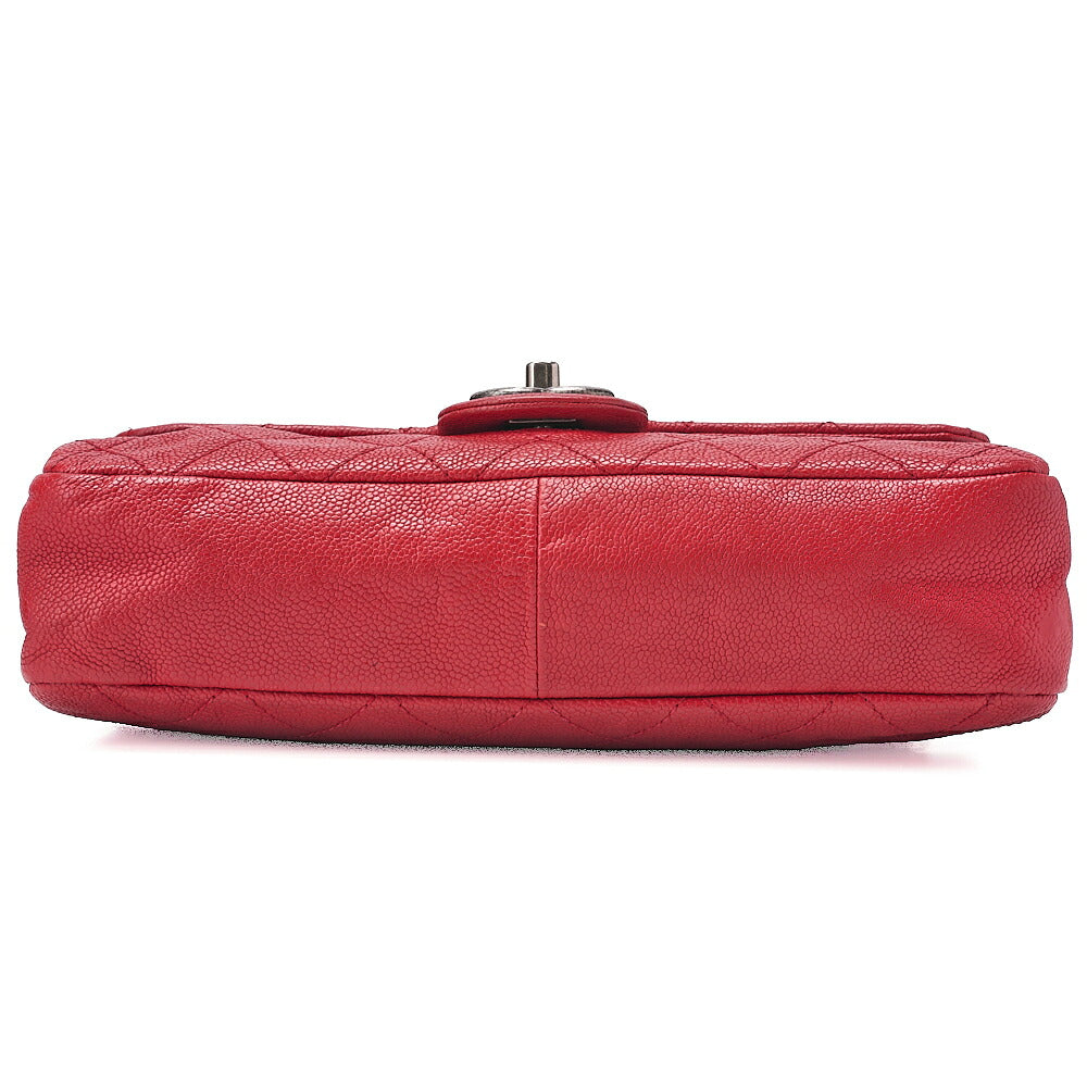 CHANEL Caviar Skin Matrasse Single Flap Chain Shoulder Red Silver-Tone Hardware, Pre-Owned
