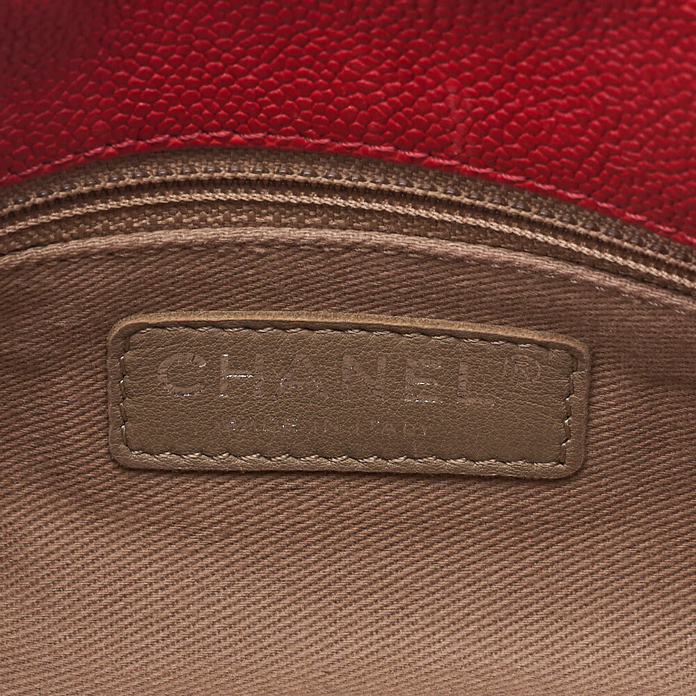 CHANEL Caviar Skin Matrasse Single Flap Chain Shoulder Red Silver-Tone Hardware, Pre-Owned