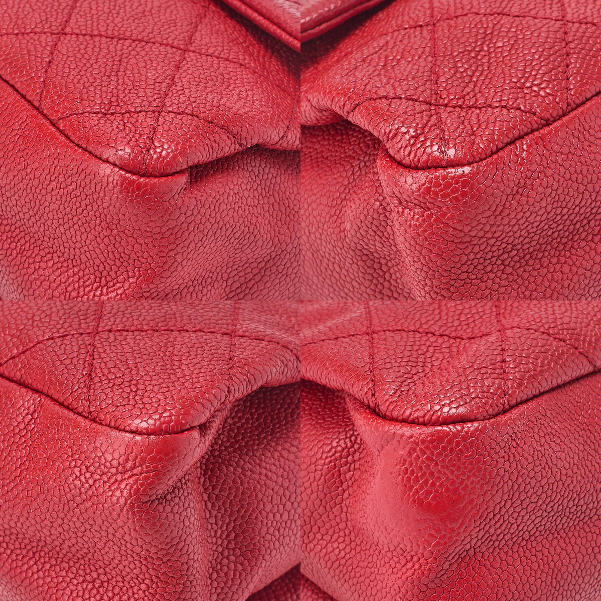 CHANEL Caviar Skin Matrasse Single Flap Chain Shoulder Red Silver-Tone Hardware, Pre-Owned