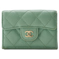 CHANEL Matelasse Tri-Fold Compact Wallet Caviar Skin Green Gold -Tone Hardware, Pre-Owned