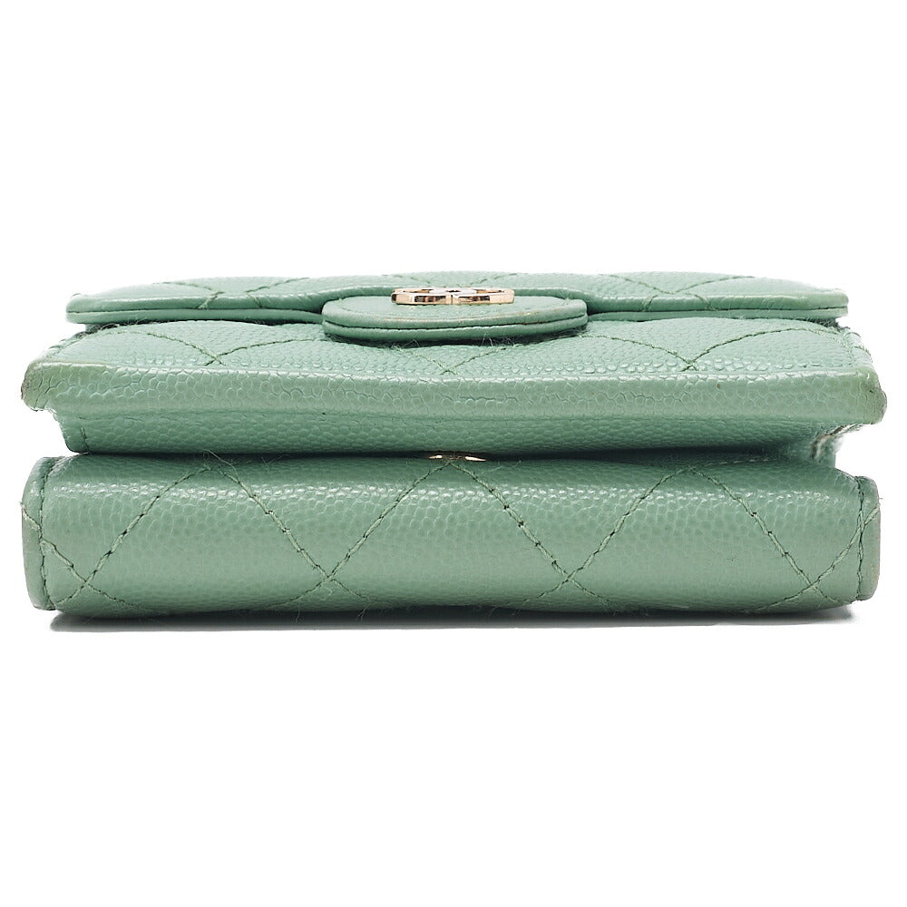 CHANEL Matelasse Tri-Fold Compact Wallet Caviar Skin Green Gold -Tone Hardware, Pre-Owned