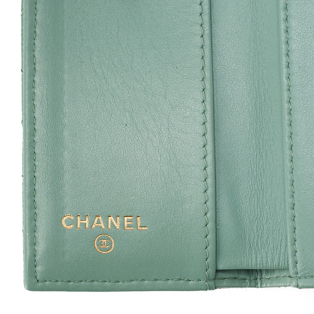 CHANEL Matelasse Tri-Fold Compact Wallet Caviar Skin Green Gold -Tone Hardware, Pre-Owned