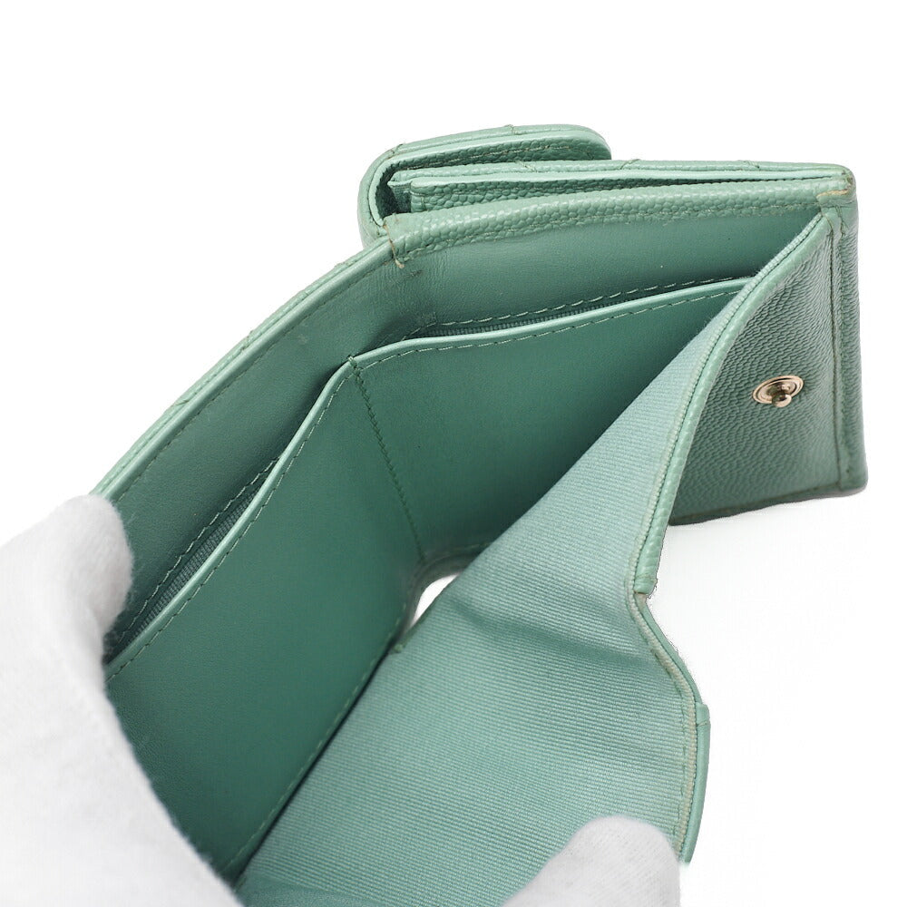 CHANEL Matelasse Tri-Fold Compact Wallet Caviar Skin Green Gold -Tone Hardware, Pre-Owned
