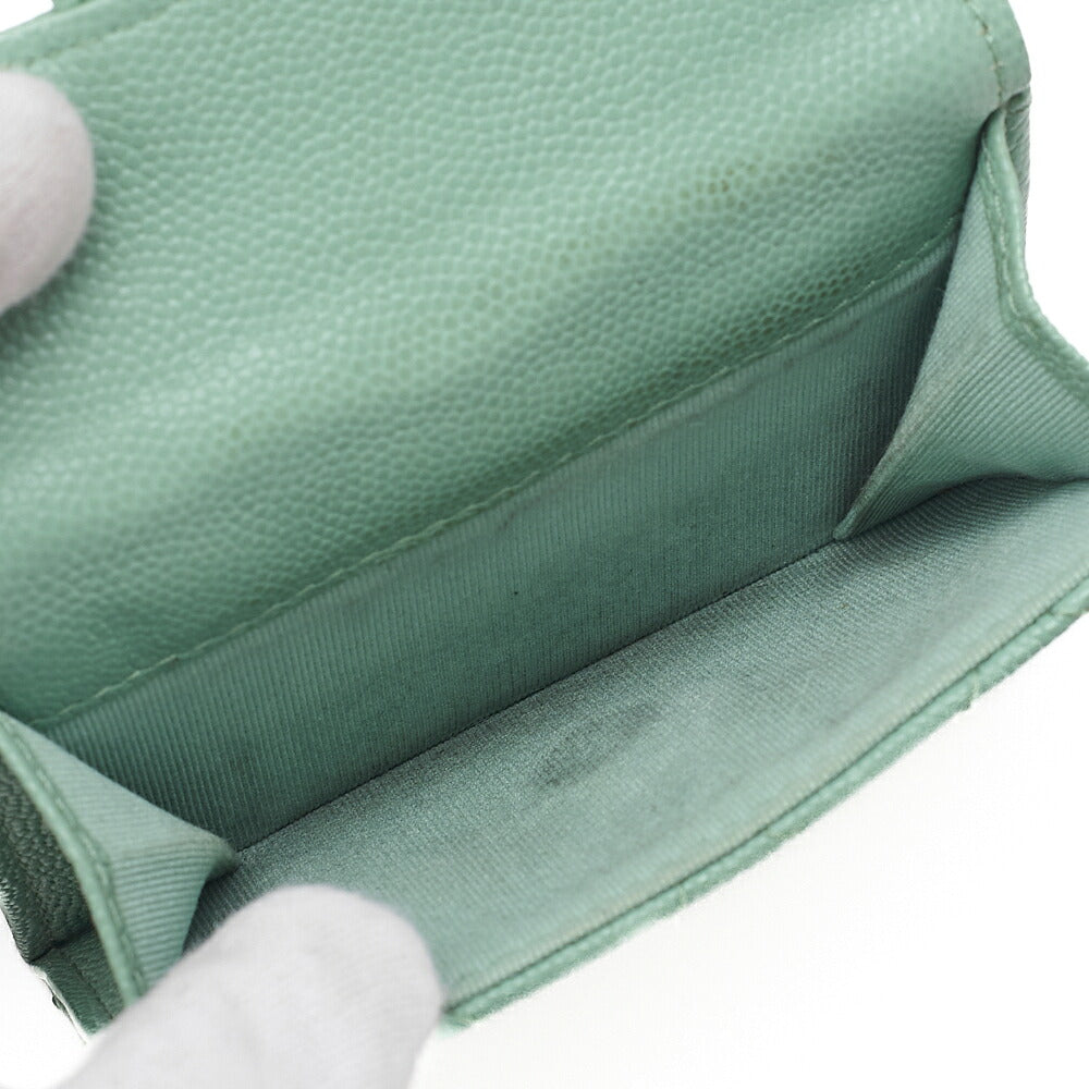 CHANEL Matelasse Tri-Fold Compact Wallet Caviar Skin Green Gold -Tone Hardware, Pre-Owned