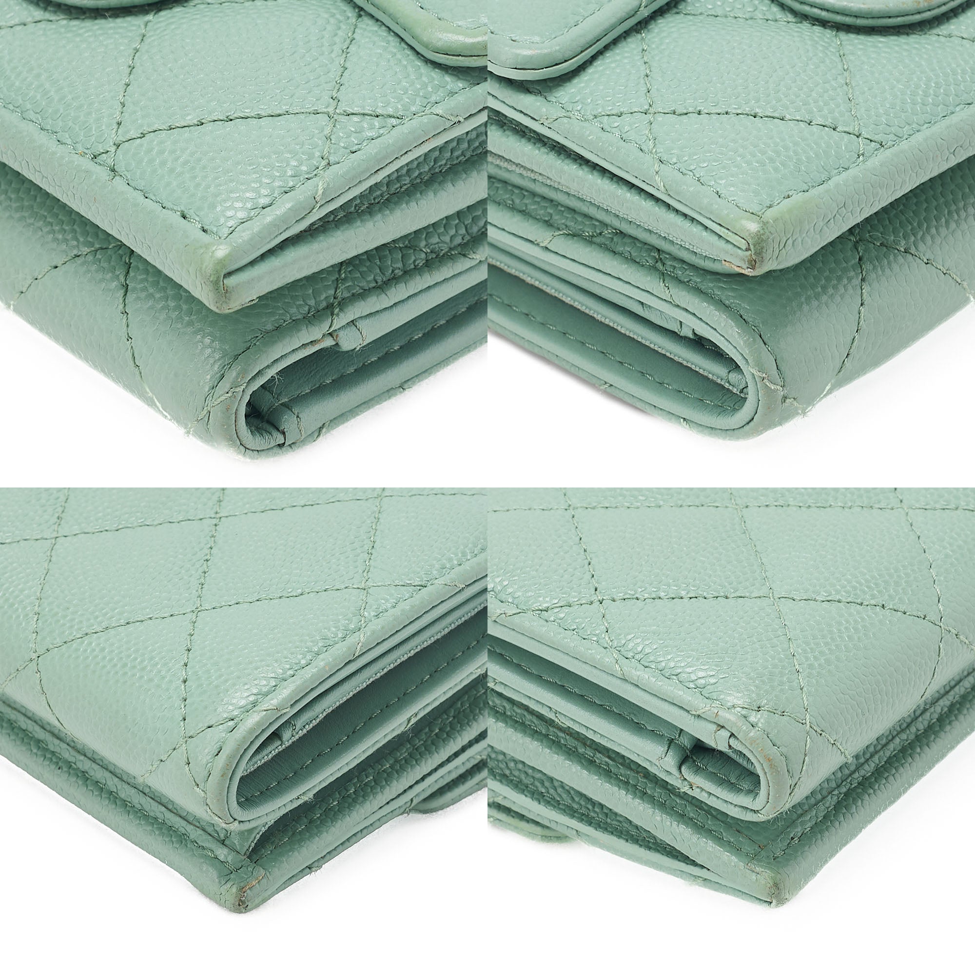 CHANEL Matelasse Tri-Fold Compact Wallet Caviar Skin Green Gold -Tone Hardware, Pre-Owned