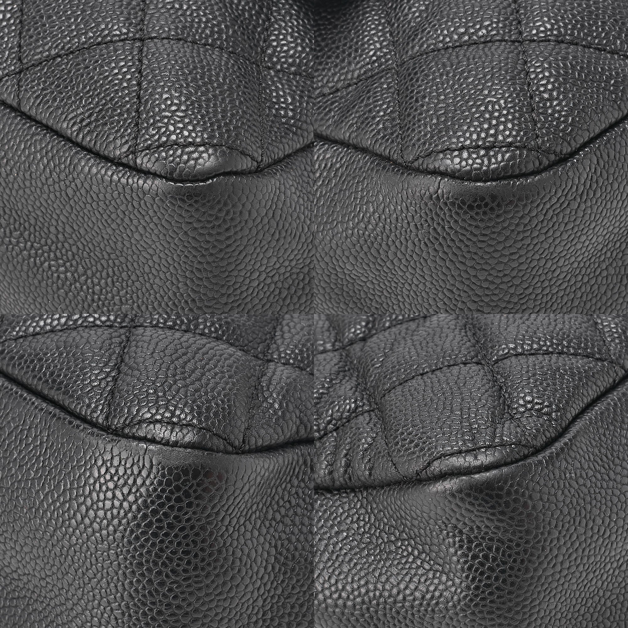 CHANEL Caviar Skin Matelasse Single Flap Chain Shoulder Black Silver-Tone Hardware, Pre-Owned