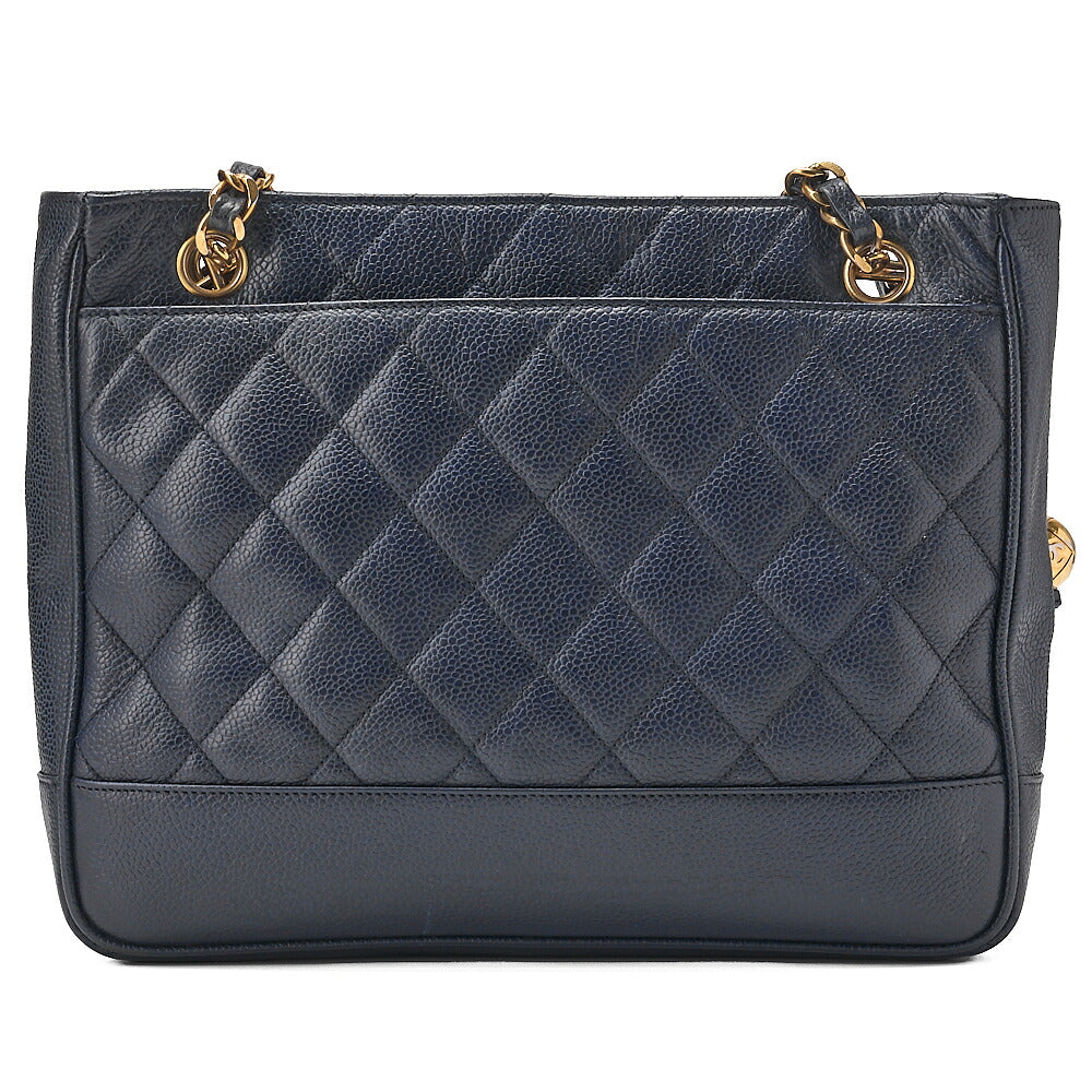CHANEL Shoulder Bag Tote Bag Caviar Skin Matelasse Ball Charm Navy Gold-Tone Hardware, Pre-Owned
