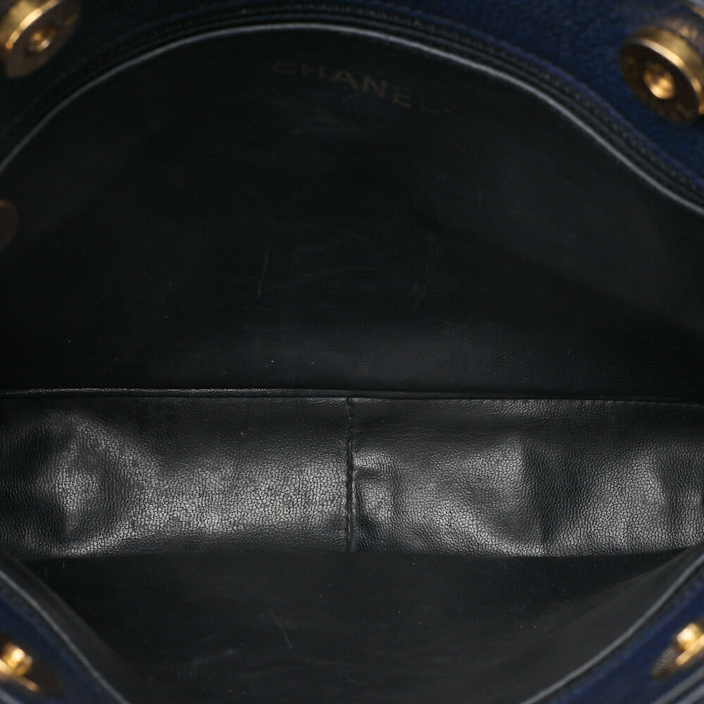 CHANEL Shoulder Bag Tote Bag Caviar Skin Matelasse Ball Charm Navy Gold-Tone Hardware, Pre-Owned