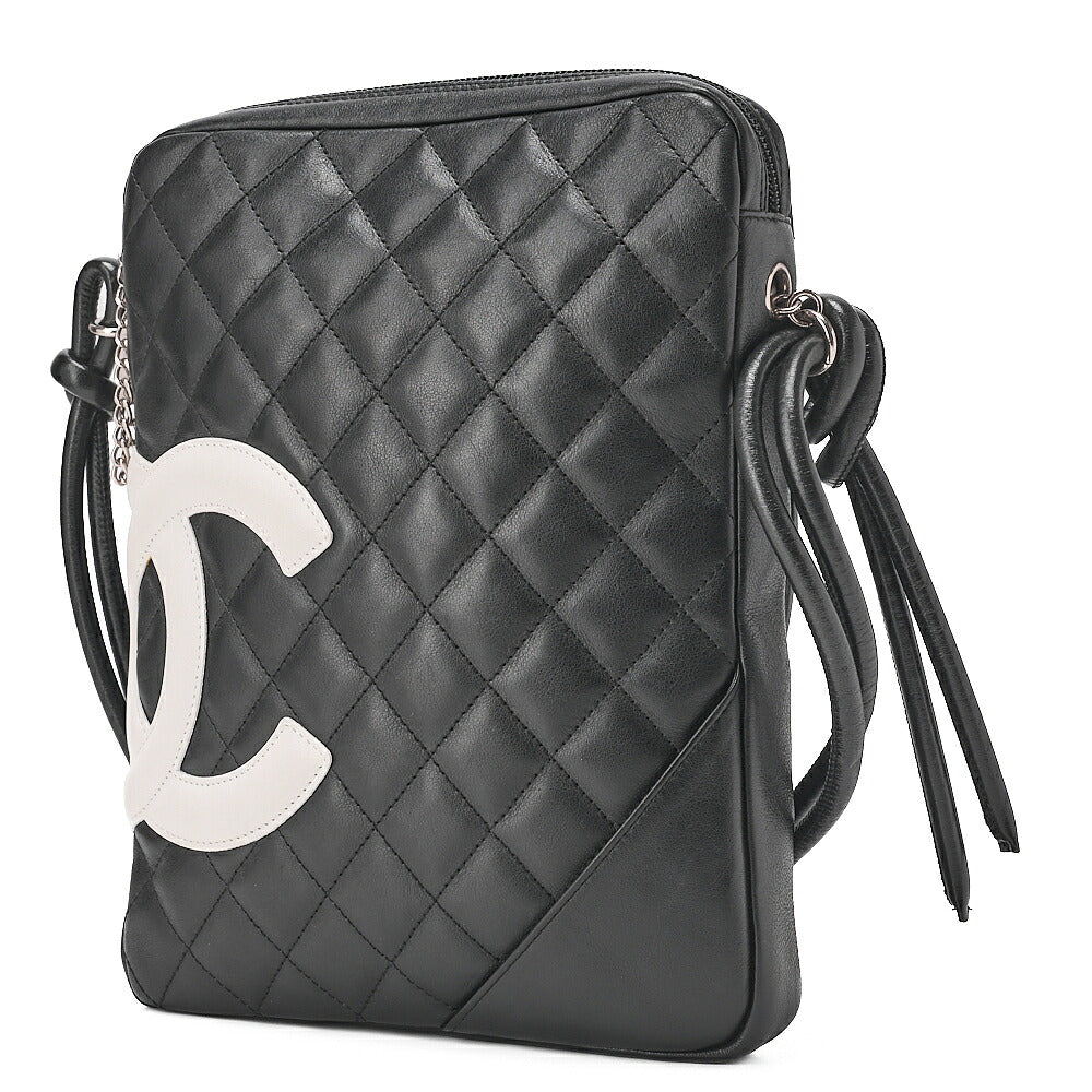 CHANEL Cambon Line Matelasse Calfskin Black x White Shoulder Back Silver-Tone Hardware, Pre-Owned