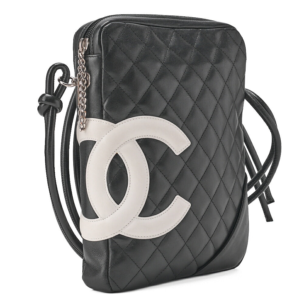 CHANEL Cambon Line Matelasse Calfskin Black x White Shoulder Back Silver-Tone Hardware, Pre-Owned