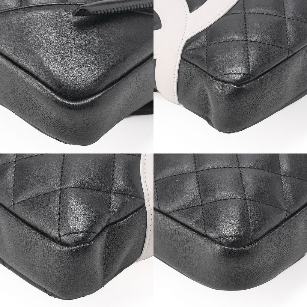 CHANEL Cambon Line Matelasse Calfskin Black x White Shoulder Back Silver-Tone Hardware, Pre-Owned