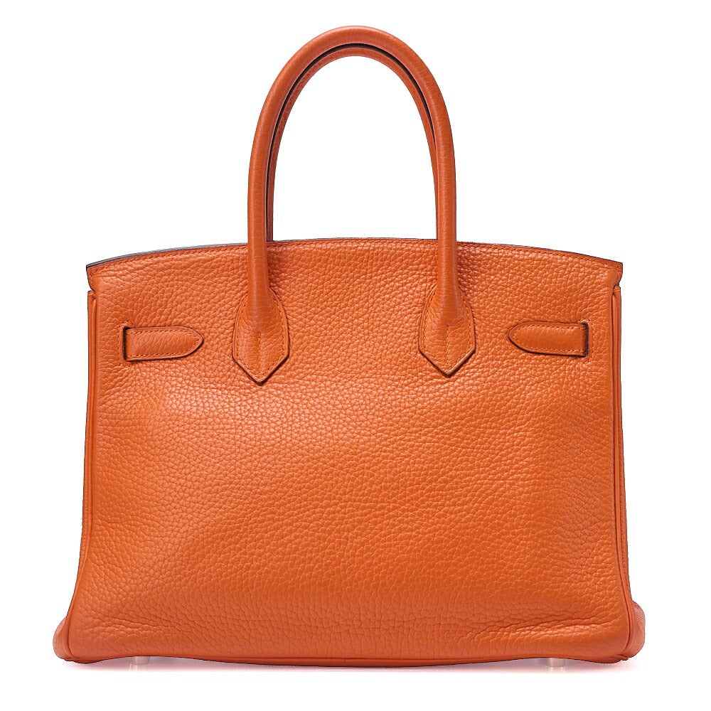 HERMES Birkin 30 Handbag Troyon Clemence Orange Silver-Tone Hardware, Pre-Owned