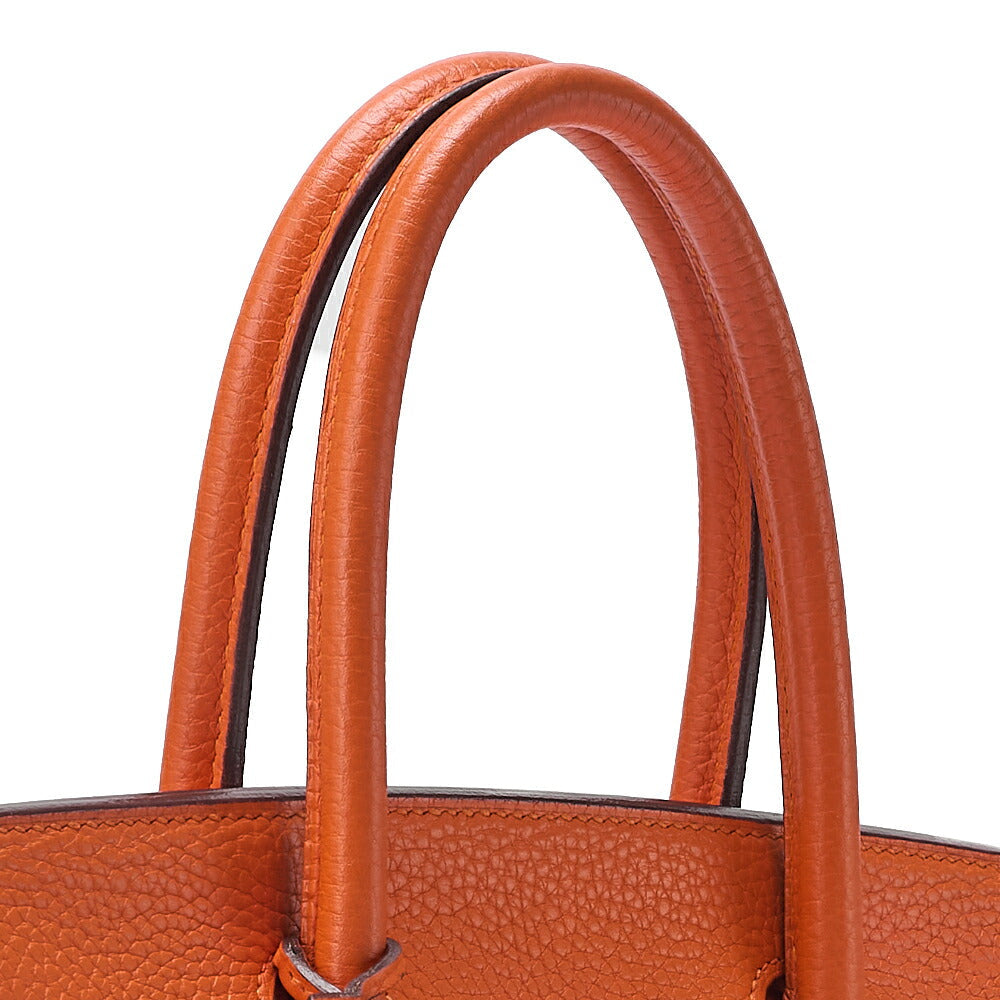 HERMES Birkin 30 Handbag Troyon Clemence Orange Silver-Tone Hardware, Pre-Owned