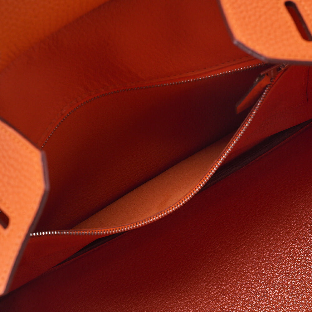 HERMES Birkin 30 Handbag Troyon Clemence Orange Silver-Tone Hardware, Pre-Owned