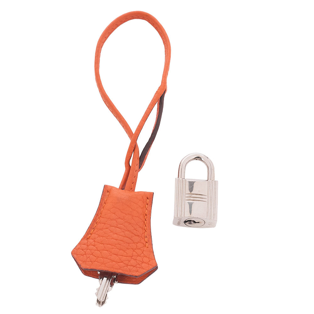 HERMES Birkin 30 Handbag Troyon Clemence Orange Silver-Tone Hardware, Pre-Owned
